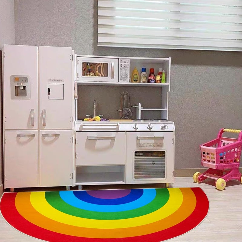 ABREEZE Rainbow Area Rug 5.3'X10', Half Circle Rainbow Washable Kids Rug Non-Slip Backing Colorful Floor Rug Area Rug Carpet for Room Girls Kids Nursery - Image 4